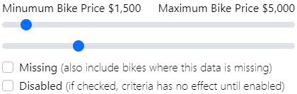 Bike price settings screenshot